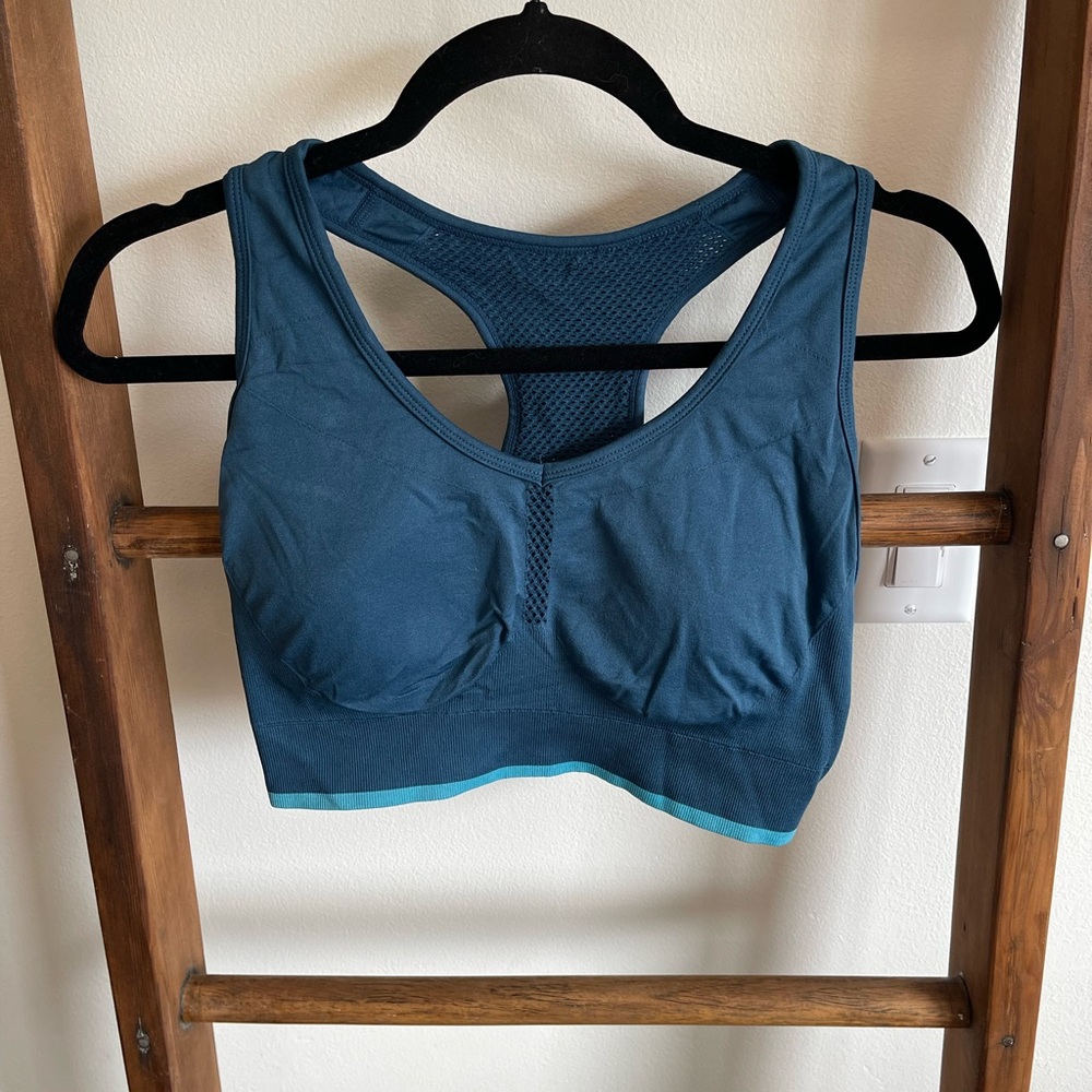 Zella Teal Padded Sports Bra with Mesh Detailing in Size M